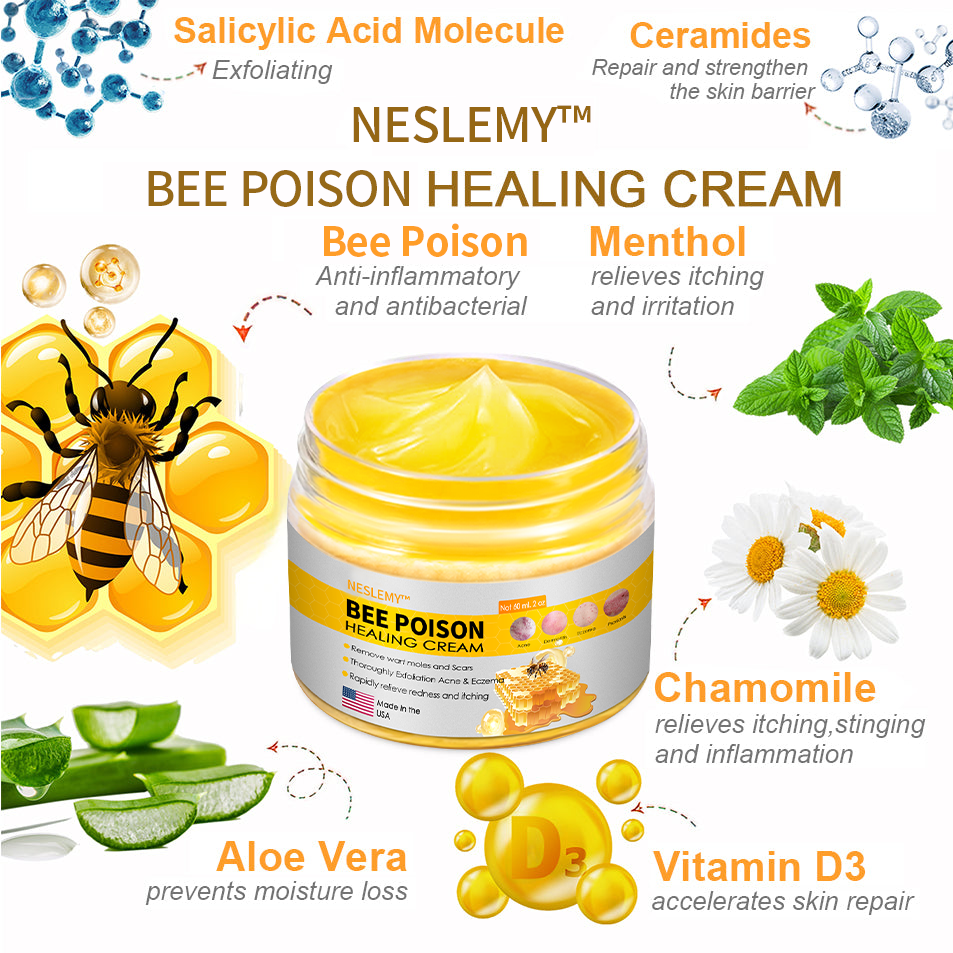 NESLEMY™ Bee Venom Skin Cream(👨⚕AAD Recommended),for Remove Warts, Acne and Scars