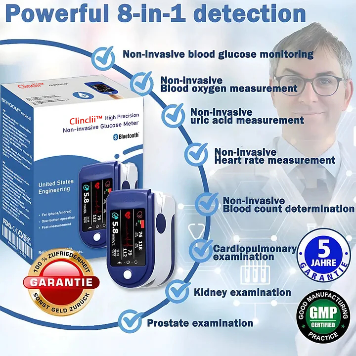 Clinclii™ High Precision Non-Invasive Blood Glucose Meter👨⚕️ is clinically certified to be & 99.9% accurate