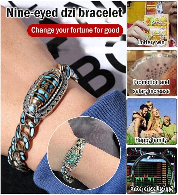 Turquoise Six-character Mantra Nine-eyed Dzi Bead Ring & Bracelets