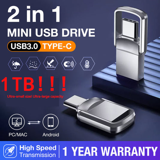 One year warranty-2 in 1 mini usb drive-Plug and play/USB-A and Type-C/Fast transfer speed/Invisible design