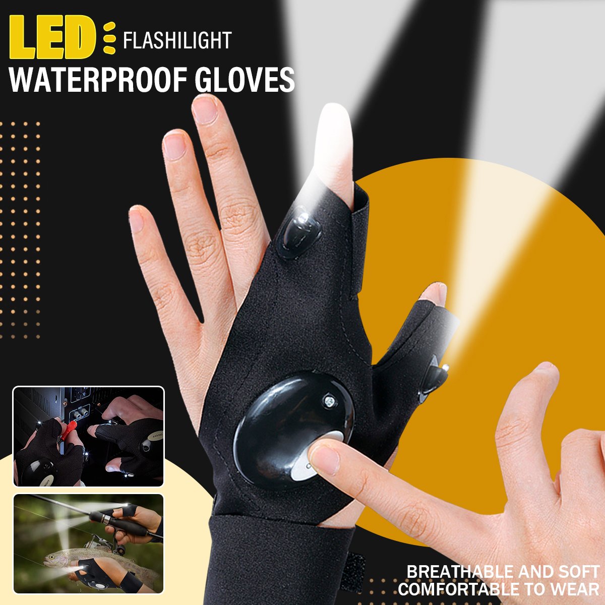 Portable Waterproof Flashlight Gloves