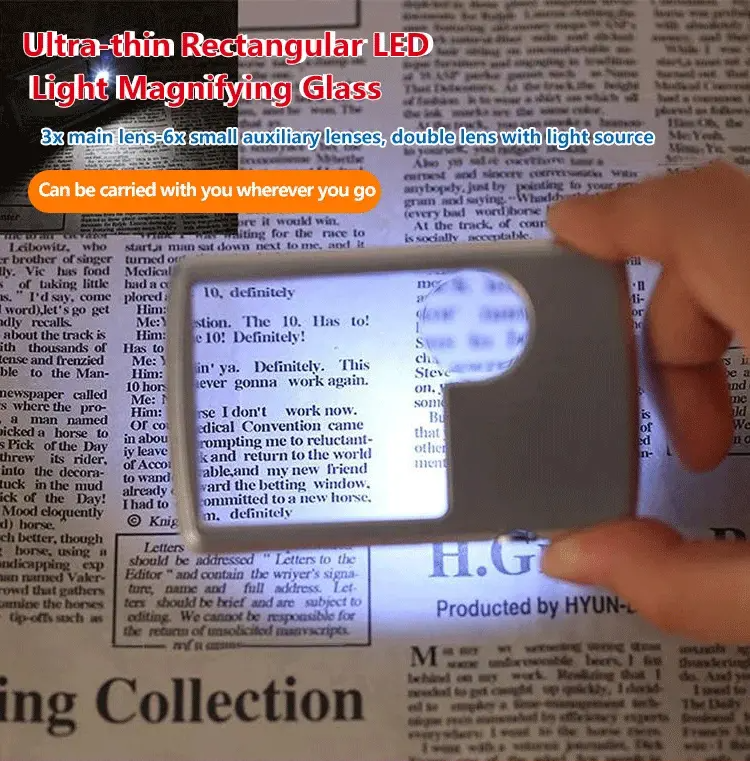 Ultra-thin rectangular LED light magnifying glass