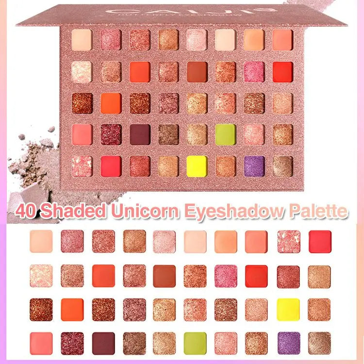 Hot-Selling Unicorn Eyeshadow Palette，40 colors/plate, matte, shimmer, a variety of textures.Easy to draw a beautiful and delicate eye makeup with it.